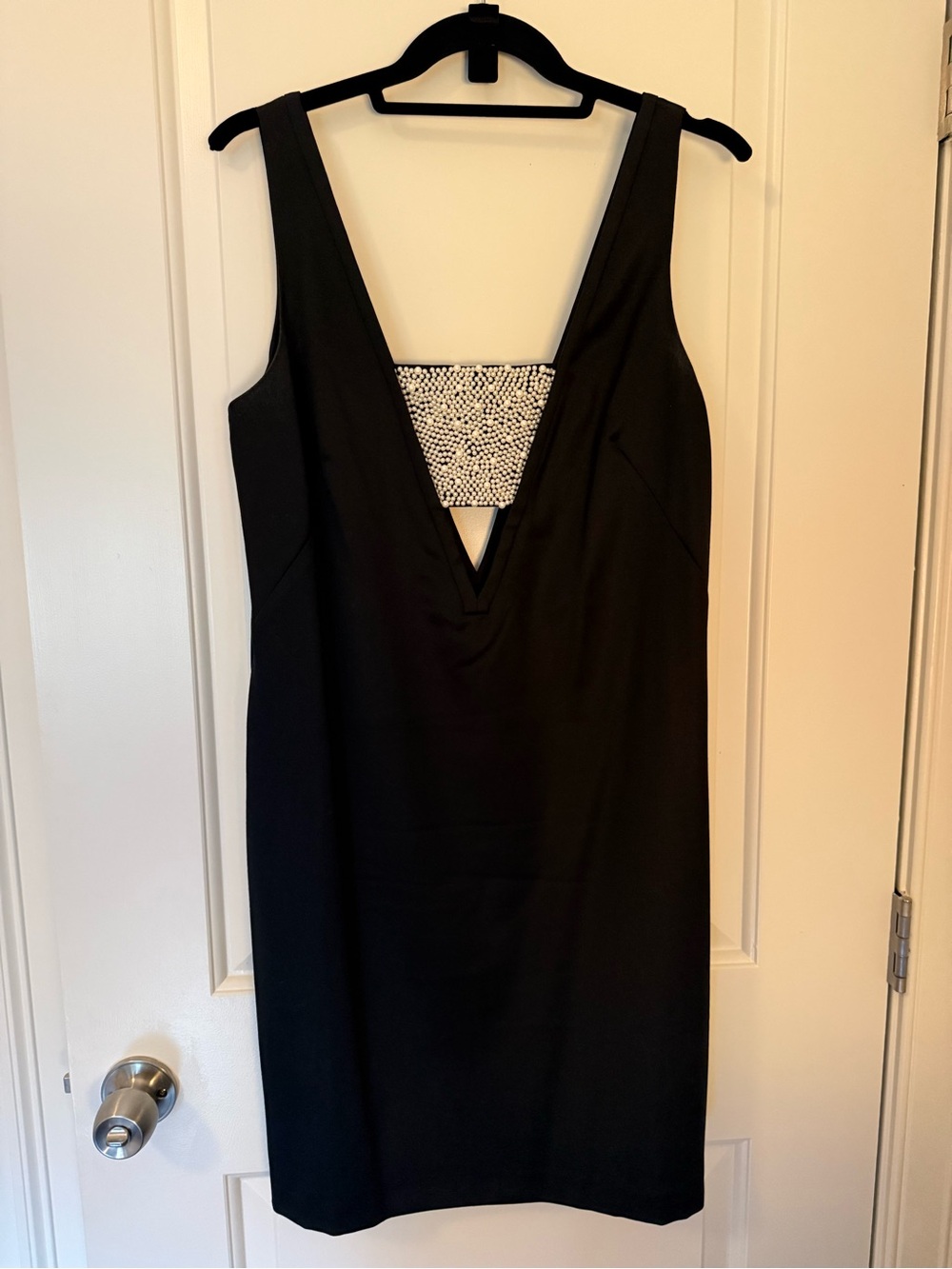 Club Monaco Black Midi Dress with Crystal-Embellished Placket